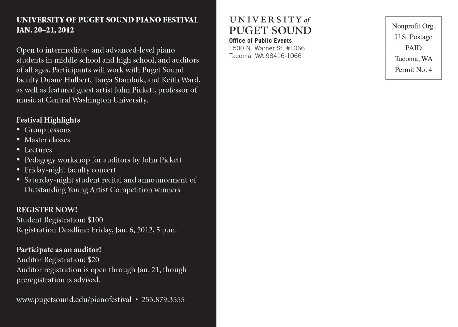 Puget Sound Piano Festival Postcard
